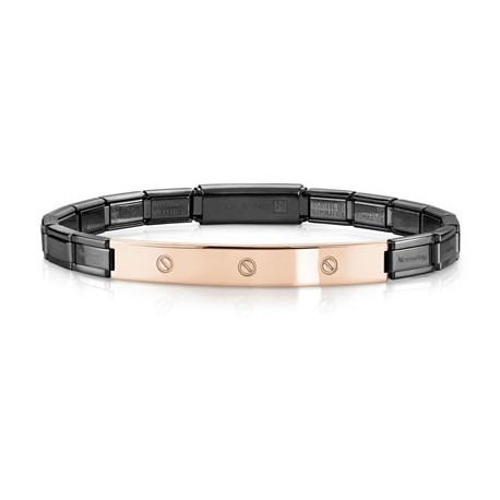 PULSERA DE ACERO NEGRO CON CHAPA COBRE DE NOMINATI