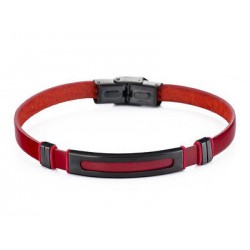 PULSERA MAREA PIEL ROJA Y ACERO NEGRO