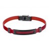 PULSERA MAREA PIEL ROJA Y ACERO NEGRO